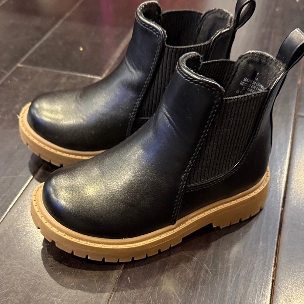 Black Leather Kids Boots